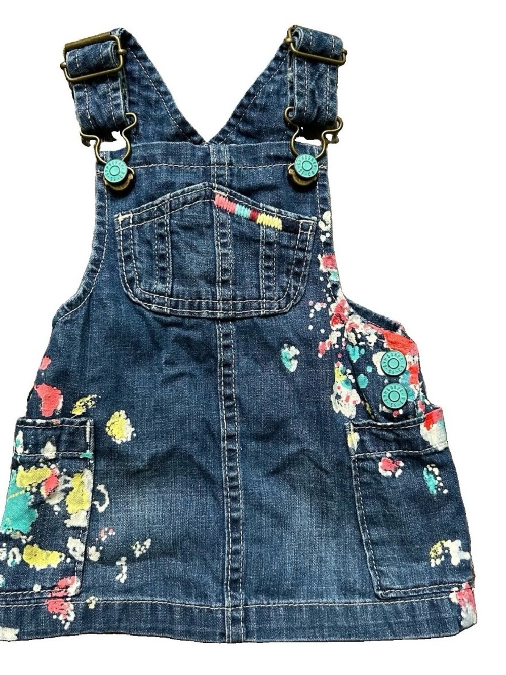 Baby Girl Gymboree Denim Overalls Dress Splatter Paint Size 3-6 Months